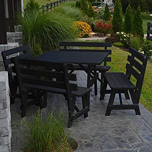 A & L Furniture Yellow Pine Traditional 43" Square Picnic Table with 4 Backed Benches (No Hole), Mushroom Stain