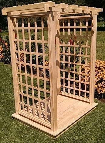 Amish-Made Lexington Style Pine Arbor with Deck - 5' Wide Walkthrough, White