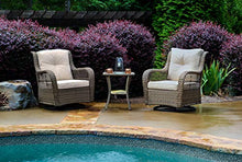 Tortuga Outdoor Rio Vista Bistro Set with Swivel Glider Chairs and Side Table Sandstone Wicker