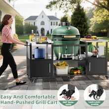 Heavy-Duty Outdoor Grill Cart for Kamado Style BBQ Grills, Steel Barbecue Table with Tool Storage Shelf and Wheels (Black + Silver + Metal + Stainless Steel)