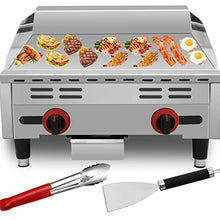 Gas Griddle Flat Top Grill Commercial 23inch Steaks Bacon Burgers Countertop Heavy Duty Flattop Griddles for Restaurant Home Kitchen, LPG Gas, with Shovel, Clip