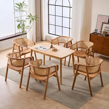 Christopher Knight Home Dashin Rustic Dining Chairs Set of 6, Wooden Dining Chair with Curved Rattan Backrest, Rubberwood Frame Kitchen Chairs with Armrest, Extra Seat for Dining Room, Natural