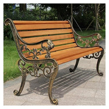 Outdoor Solid Wood Garden Park Bench for 2-3 People, Weatherproof Patio Lawn Bench Porch Seat with Cast Iron Frame, Porch/Deck/Patio Furniture Bench with Backrest and Armrests(Teak+Antique bronze Legs