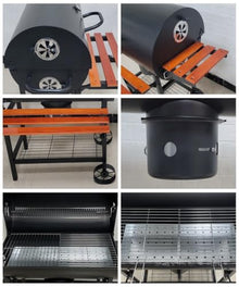 YEWASTI Large Barrel Charcoal Grill with Wheels and Side Shelves, Perfect for Backyard Cooking, Camping, Parties, and Picnics - Heavy-Duty Outdoor BBQ Grill