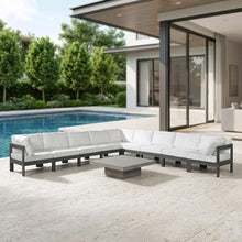 Outdoor Escape White Fabric Outdoor Patio Modular Sectional, Weather-Resistant Upholstery, Contemporary Design, Comfortable Seating, Outdoor Furniture