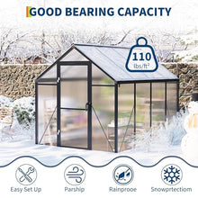 6x8 FT Greenhouse for Outdoors, Polycarbonate Greenhouse with Roof Vent, Ground Nails, Lockable Push Door, Aluminum Large Walk-in Green House for Outside Garden Backyard, Patio, Lawn, Black