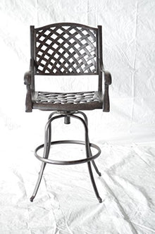 Nassau Outdoor Patio Swivel Barstools 24" High Cast Aluminum Dark Bronze (6, 24" with Walnut Cushions)