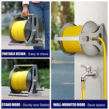 Garden Water Hose Reel Butler Swivel Bracket, Wall Mount Patio Hoses Rack Storage, Portable Stainless Steel Hose Stand with 1/2 Inch Hose and Water Gun, Large Capacity Water Pipe Car Roll Hose Holde