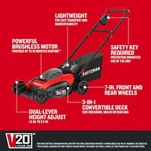 CRAFTSMAN V20 20 in Lawn Mower, 2 x 5Ah Batteries and 2 Chargers Included, High Effeciency Brushless Motor, Push Mower, Up to 50 Min of Runtime, Lightweight, Grass Bag, Low Profile (CMCMW220P2)