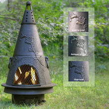The Blue Rooster Garden Cast Aluminum Chiminea in Charcoal 44" Outdoor Fireplace with Ash Access Door