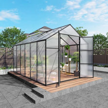 YOPTO 8x12T Greenhouse,Outdoor Polycarbonate Greenhouse with Roof Vent & Drainage System,Heavy Duty Aluminum Walk-in Green Houses for Outside Garden Backyard,Easy Assembly,Black
