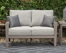 Signature Design by Ashley Hillside Barn Weather Resistant Outdoor Loveseat with Cushion and Pillows Light Brown & Light Gray
