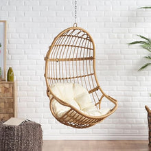 Christopher Knight Home Sansa Hanging Egg Chair with Stand, Rattan Wicker Hammock Chair with Cushion, Indoor Outdoor Iron Frame Hammock Swing Chair for Patio Balcony Porch Garden, Brown+Beige