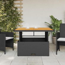 LKJVFCPW Adjustable PE Rattan Garden Table, Square Outdoor Dining Coffee Table with Solid Acacia Wood Top, Weather-Resistant Patio Furniture for Backyard, Balcony, 4 Person Seating