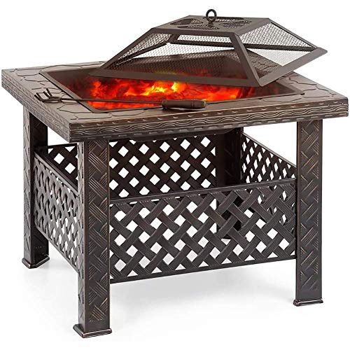 Outdoor Fire Pit with BBQ Grill Shelf Metal Garden Fireplace Patio Firepit Stove Brazier Outdoor Fireplace BBQ Grill Poker,Outdoor Fire Pits