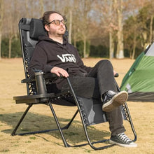 Foristrail Zero Gravity Chair Set of 4 Oversized Padded Recliner with Adjustable Headrest & Cup Holder - 600D Oxford Folding Lounge Chair for Outdoor Camping, Patio, Poolside (Black & Gray)