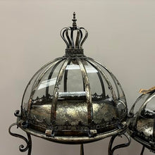 Set of 3 Glass Dome Terrariums with Iron Stands, Frosted Silver