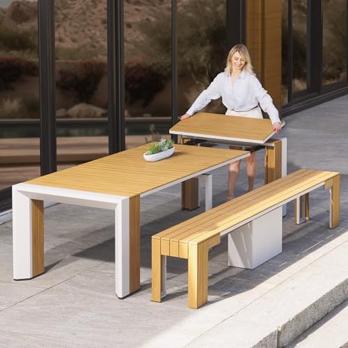 Transformer Table Extendable Outdoor Dining Set, Light Oak, Natural