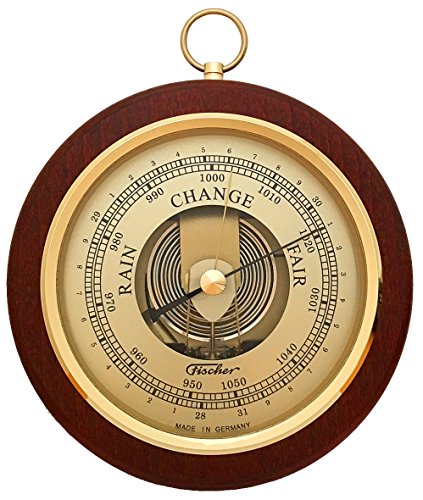 Fischer Germany Barometer Pascal, Brass-Mahogany 6.7 inch / 170 mm - 1436R-22 (Display English) - Special Altitude Measuring Mechanism for Mountains/High Altitudes (900-1800 Meters Above sea Level)