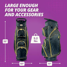Taboo Fashions Women's Golf Bag Lightweight Ladies Cart Bag 14-Way 7 Zippered Pockets Rain Hood Insulated Beverage Compartment Black Gold