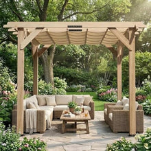 GAOMON 10x10Ft Wood Pergola with Retractable Canopy, Outdoor Patio Pergola with Sun Shade Cover, Durable & Rot Resistant, Cedar Wood Pergolas and Gazebos, for Patio, Deck, Garden