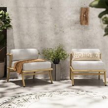GDFStudio Outdoor Upholstered Lounge Chair, Patio Teak-Finished Iron Club Chair with Beige Cushion,Stylish Comfortable Accent Chair Lounge Seating for Patio,Garden,Porch,Balcony 26"