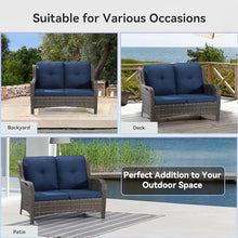 MeetLeisure Outdoor Patio Wicker Loveseat Sofa - 2-Seater Rattan Sofa for Outside Patio Garden with Deep Seating and Olefin Cushions(Mixed Grey/Blue)
