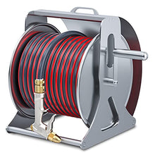 Stainless Steel Water Hose Reel with Garden Hose, Hand Crank Retractable Hose Reel Swivel Bracket Hose Storage Holder, Wall/Floor Mount Hose Rack with Gun and Hose Connector( 15M Water Pipe Reel Set)