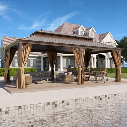 GAZEBEST 12' x 22' Permanent Hardtop Gazebo Brown