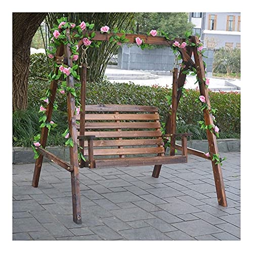 KYTGFH Patio Swing Chair with Stand - for Garden Backyard Garden Swing Outside Furniture Outdoor Swing Chair,All Solid Wood Waterproof with Flower Vine Terrace Rocking Chair(Brown Have Flowers)