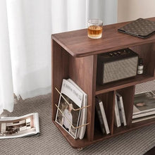 Chicken Couch End Table 90cm Walnut Color Side Table with Wheels & Drawers, Mobile Living Room Storage Furniture, for Sofa Side, Balcony, Bedroom etc Corner Tables for Living Room
