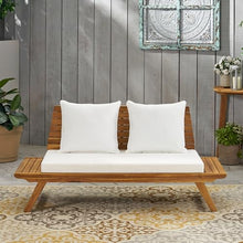 roomfitters Outdoor Teak Loveseat with Cushions, Patio Seating Bench, Natural Teak