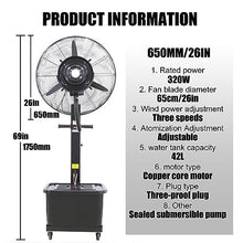 GFJYKDL Outdoor Misting Fan for Patio Cooling, 90° Oscillating Industrial Spray Fan, Adjustable 3 Speeds, 11 Gallon Standalone Tank, 26" Black Floor Fan,One Color-650mm/26in