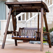 Wooden Patio Porch Swing Chair with Adjustable Canopy，Wooden Porch Swing 2-Seater,Double Shelf,Heavy Duty 600 LBS,for Outdoor Patio Garden Yard(Carbonized)