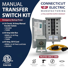 Connecticut Electric EmerGen Backup Power Manual Transfer Switch Kit 30 Amp, 50 Foot Cord, 10-Circuit, 7500 Watts, EGS107501G2K50 for Portable Generator (with 50 FT Generator Cord)