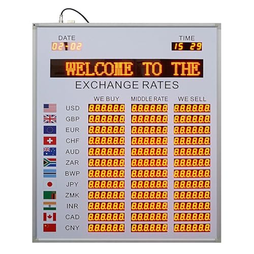 World exchange rate clock, LED electronic country time zone exchange rate display, with buy/mid-price/sell, USB transfer content, automatic time update, power failure memory, suitable for banks