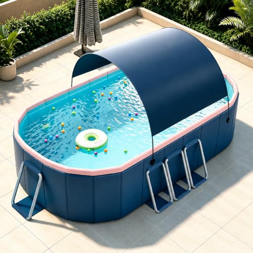 Family Outdoor Pool with Canopy, Large Hard Wall Swimming Pool