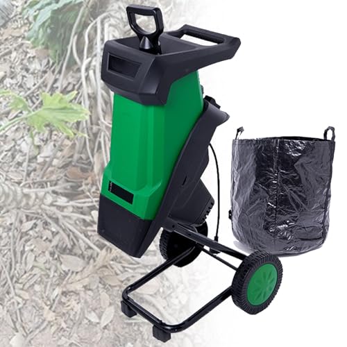 VNATWGOO Electric Leaf Shredder Wood Chipper, 2400W Automatic Mulcher, 4500RPM for 0-40mm Branches, 50L Collection Bag Green