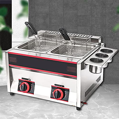 Dntum 22L Large Capacity Gas Fryer, Commercial Household LPG Gas Fryer, Freestanding Temperature Control, Adjustable Firepower, with Detachable Baskets and Lid,LPG