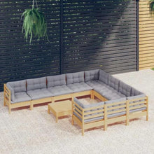 RJPLMFV 11 Piece Patio Lounge Set with Gray Cushions Solid Wood
