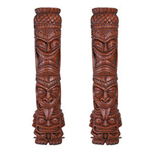 Design Toscano S/2 Grand Island Tiki Totem Statues Faux Woodtone Finish