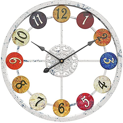 Outdoor Garden Wall Clock, Large Creative Simple Garden Wall Clock Silent Antique Wrought Iron Outdoor Clock Round Metal Clock for Indoor Walls Garden
