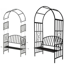 Gyken Iron Garden Arch with Bench, Stable Garden Arbor, Pergola Trellis for Climbing Plant, Grape Vines Archway, Extra Wide 45inch / 3.8ft Seat for 2 People