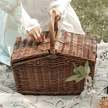 FENOKD Picnic Basket Wicker Picnic Basket Sets for 4 Persons, Natural Hand Woven Willow Hamper Basket with Service, Picnic Basket for Family,Party,Outdoor,Camping，