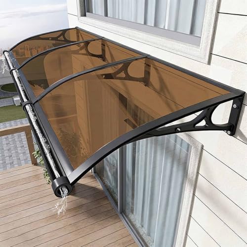 Patio Door Awning Heavy Duty Impact Resistant Polycarbonate with Aluminum Supports Expandable Canopy Front Door Window Brown 60x160cm/24x63in