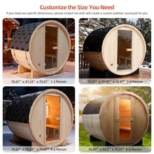 Amocane Customize Outdoor Barrel Steam Sauna Rooms, 2-10 Person Canadian Traditional Wood Steam Saunas with 220V Electric Stove, Wood Burning Stove Tempered Glass Sauna Kits, Backrest Headrest(0-195℉)