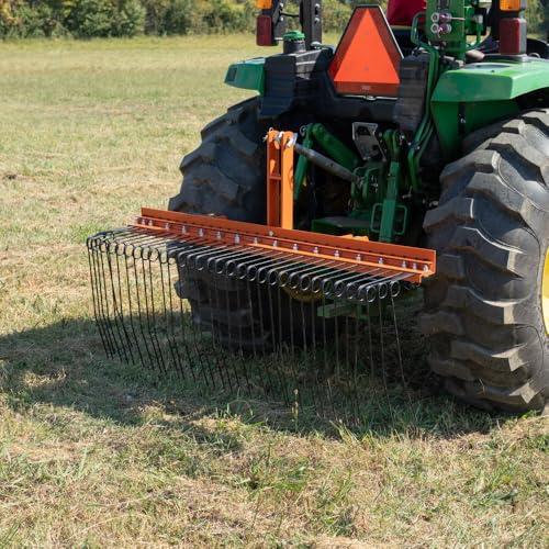 Titan Attachments 3 Point 6 FT Pine Straw Needle Rake for Category 1 Tractors with Coil Spring Tines Orange