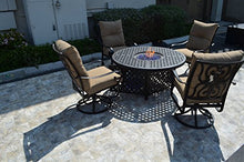 Santa Anita Outdoor Patio 5 Regular Chairs and Round 52" Fire Pit Coffee Table Dark Bronze Cast Aluminum Premium Fabric Cushions