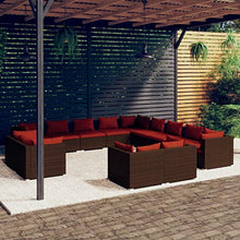 HKQWPBF 13 Piece Poly Rattan Garden Lounge Set with Cushions, Brown Patio Seating for Outdoor Living Space, Modern PE Rattan Sofa with Powder-Coated Steel Frame