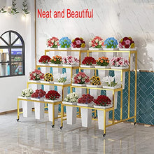 Wrought Iron Flower Display Stand with 16pcs Buckets, 4 Layers Metal Plant Stand with Wheels, Heavy Duty Moving Plant Cart Shelf, for Indoor, Outdoor Patio Garden, Florist (Color : Gold)